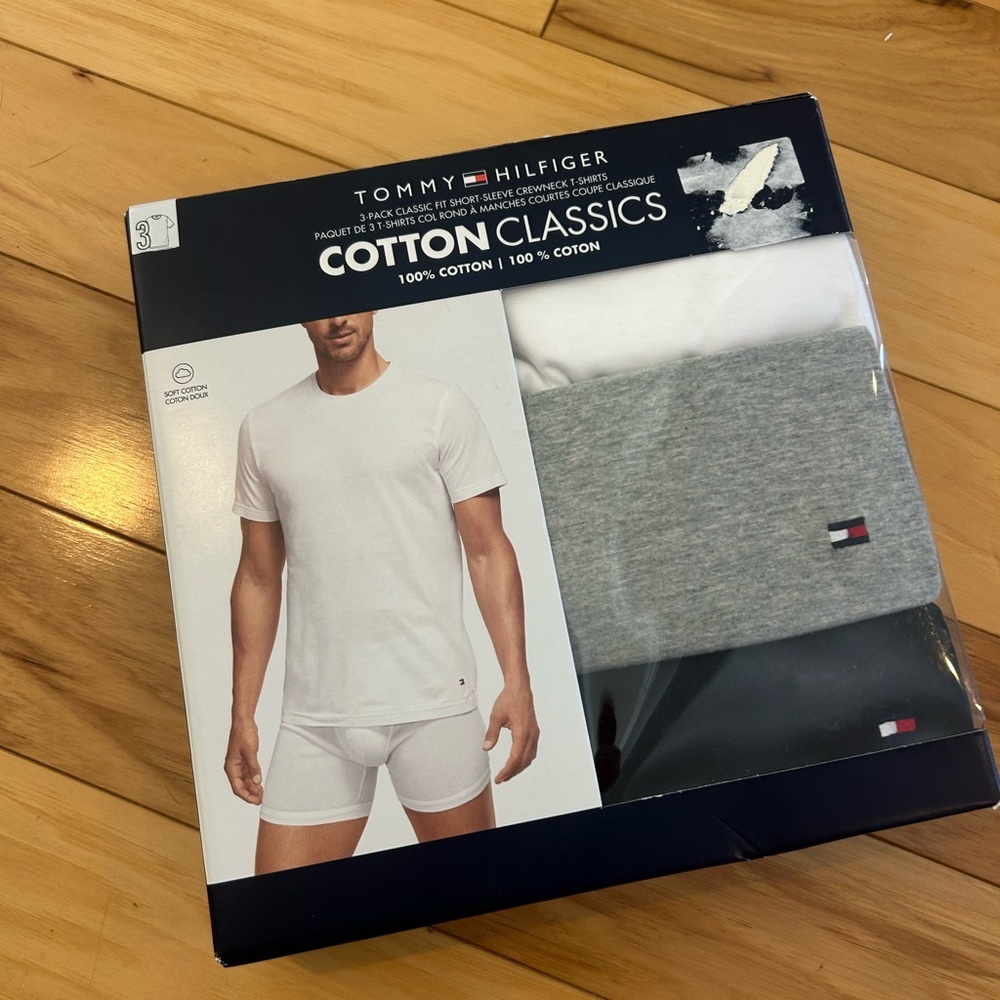 NWT Tommy Hilfiger Men's Cotton Classics 3-Pack Crewneck T-Shirts Medium Colors